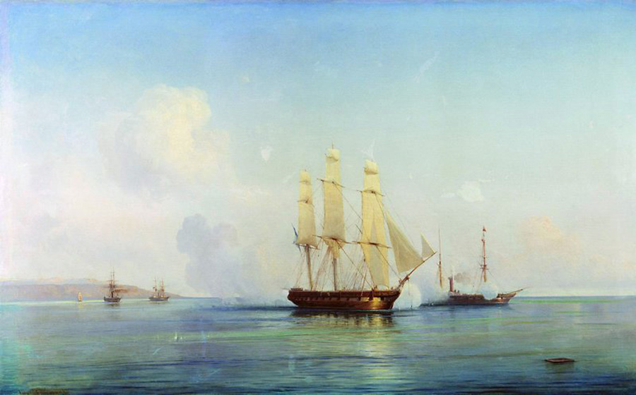 battle of a russian brig with turkish ships